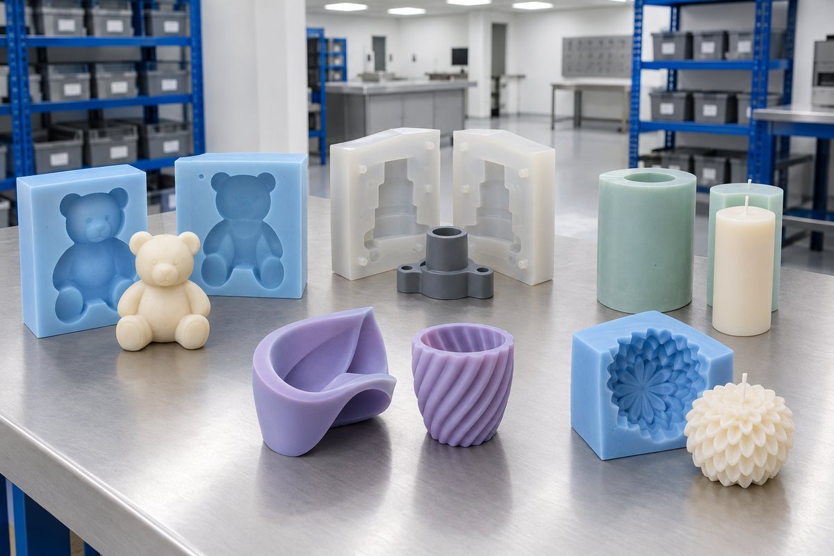 Illustrative example: Soft and firm silicone samples demonstrating different mould behaviours