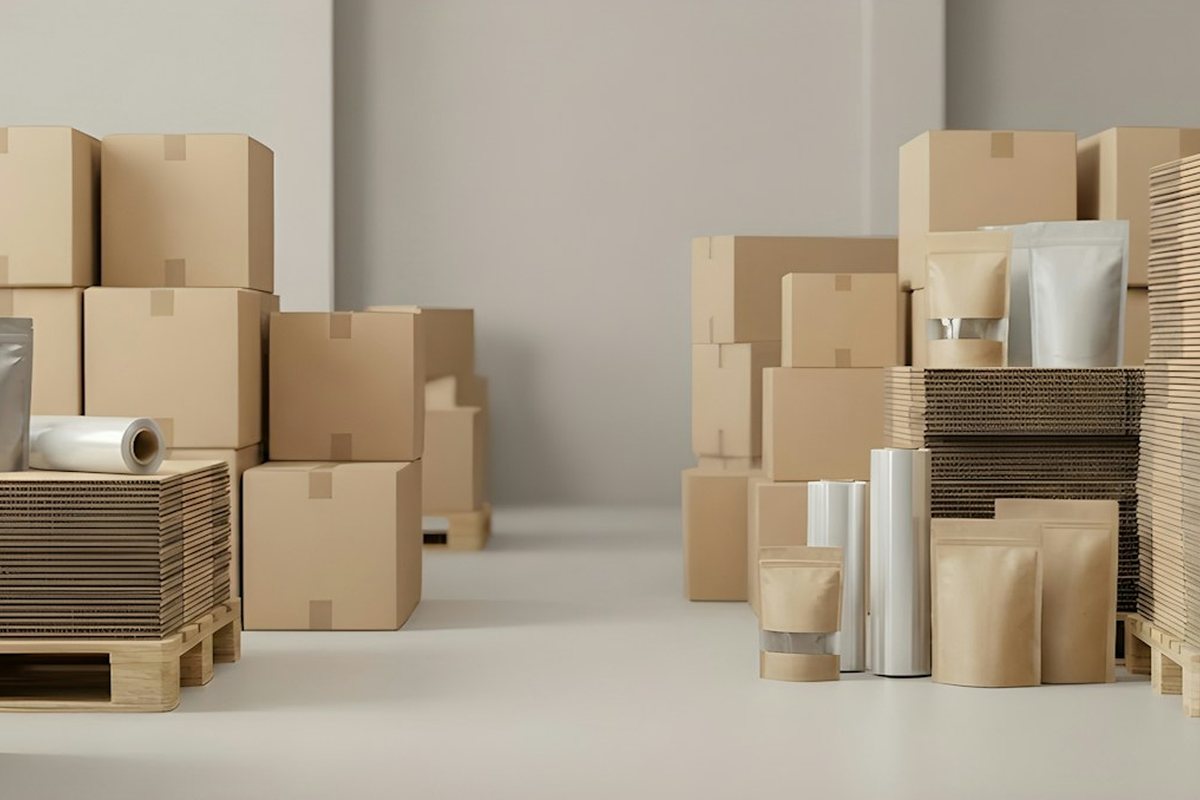 Packed cartons ready for delivery in a clean warehouse