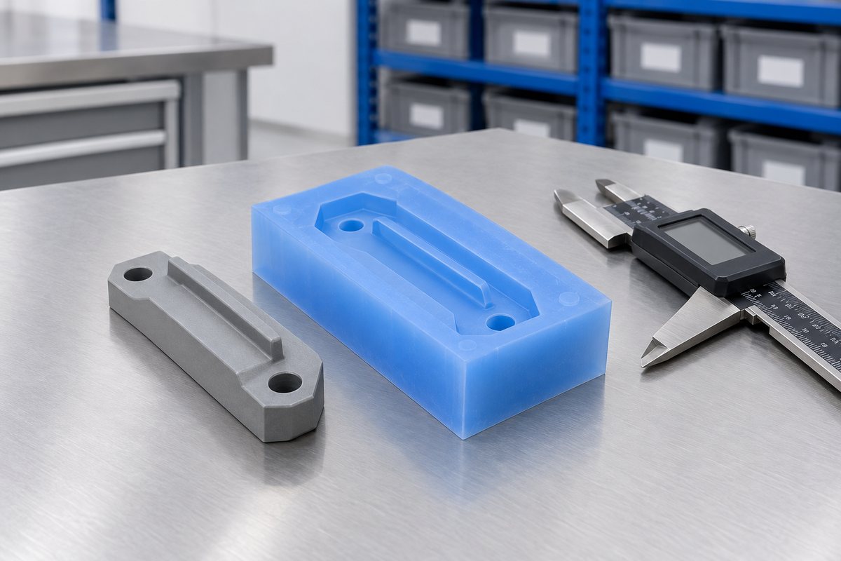 Illustrative example: Small cast component and mould insert with a very fine raised detail