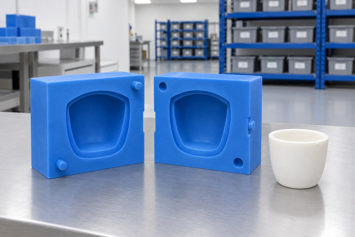 Illustrative example: Two-part mould showing air trap defect and controlled wall thickness