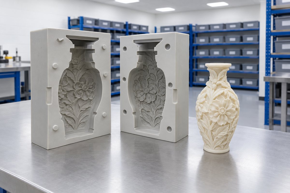 Illustrative example: Rigid mould tool struggling with an undercut part and delicate relief