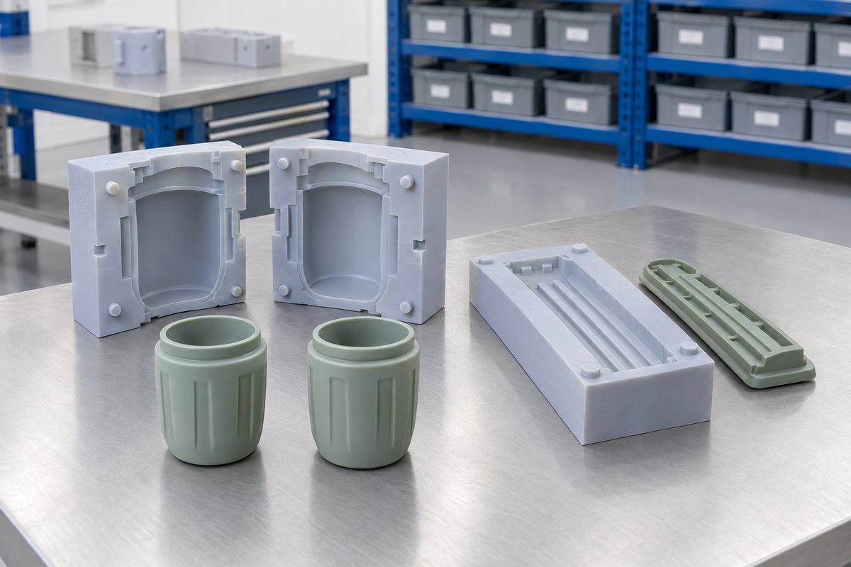 Illustrative example: Prototype moulded parts being checked for parting line, stiffness and rib show-through