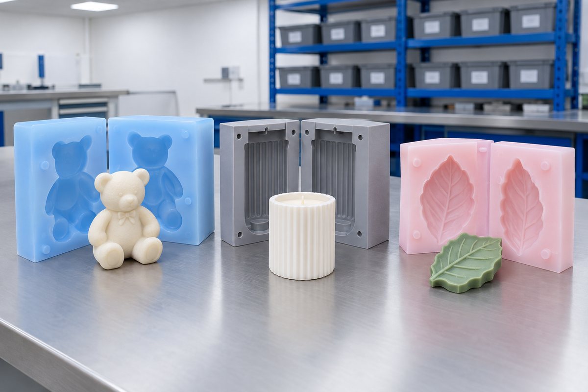 Illustrative example: Soft and firm silicone mould sections showing different release requirements