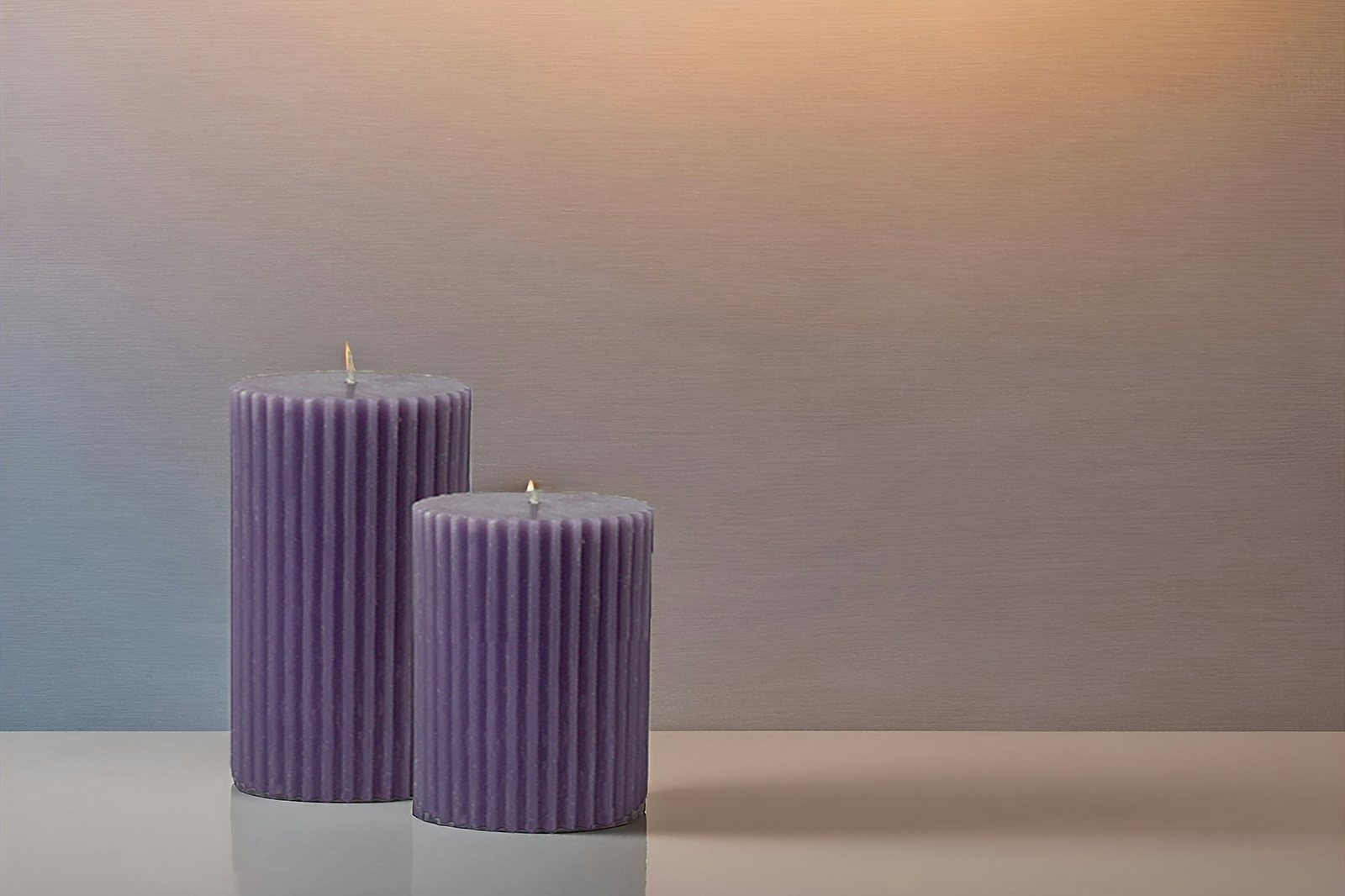 Purple ribbed pillar candles