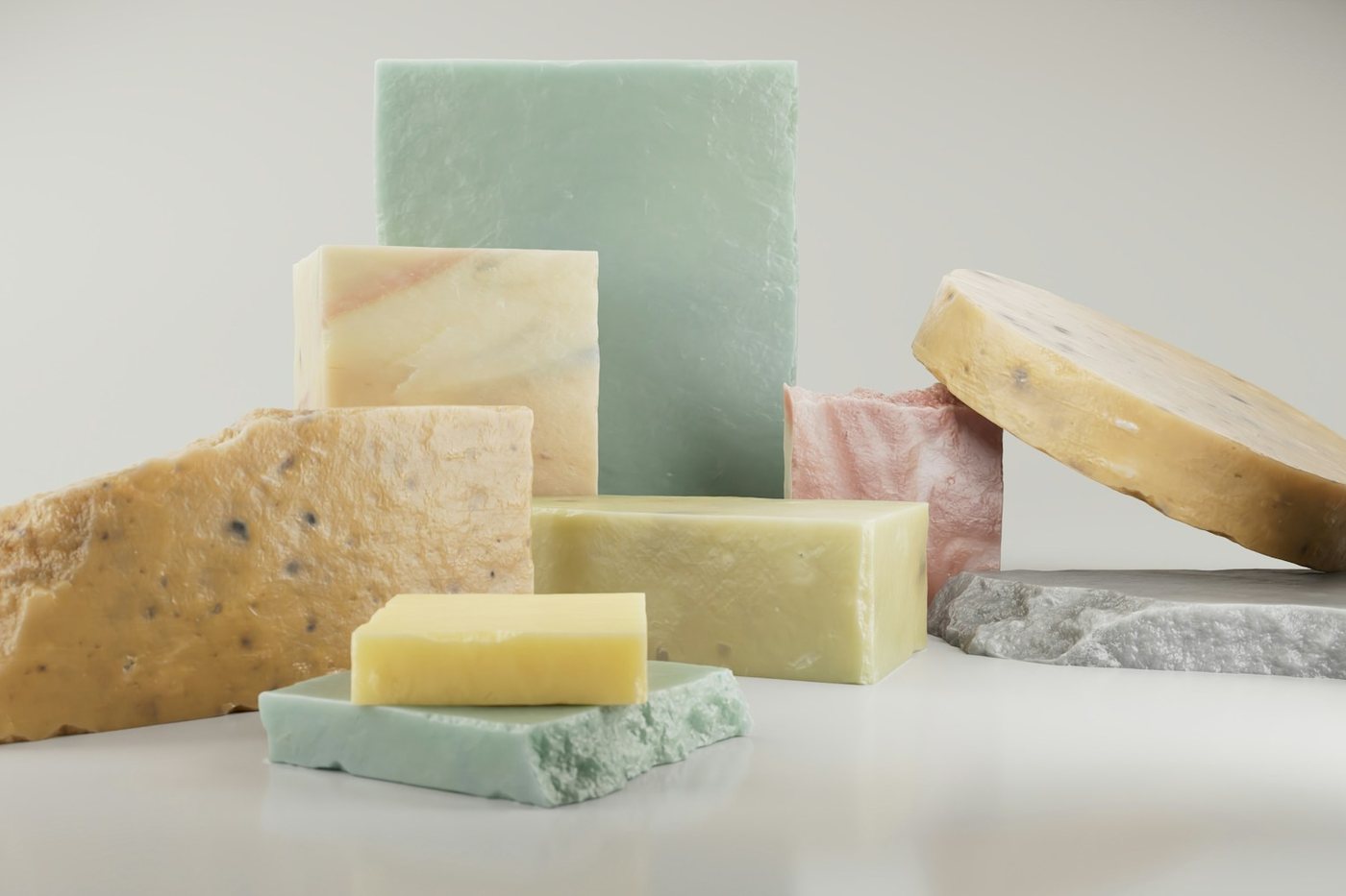Handmade soap bars in natural colours