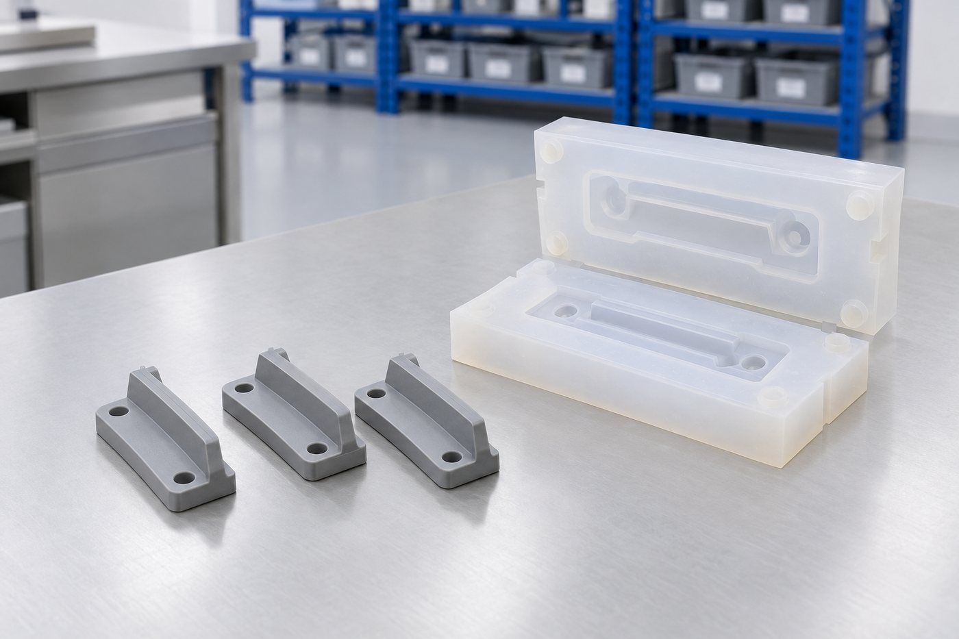 Illustrative example: Fine-feature mould detail inspected beside a small cast component