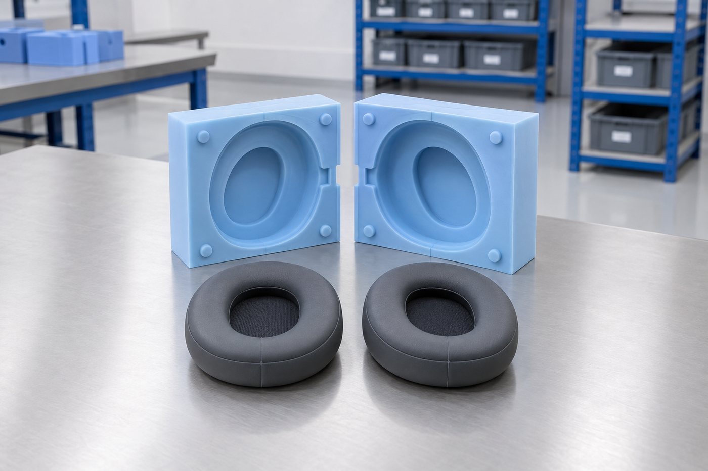 Illustrative example: Soft silicone ear pads compared for flash line position