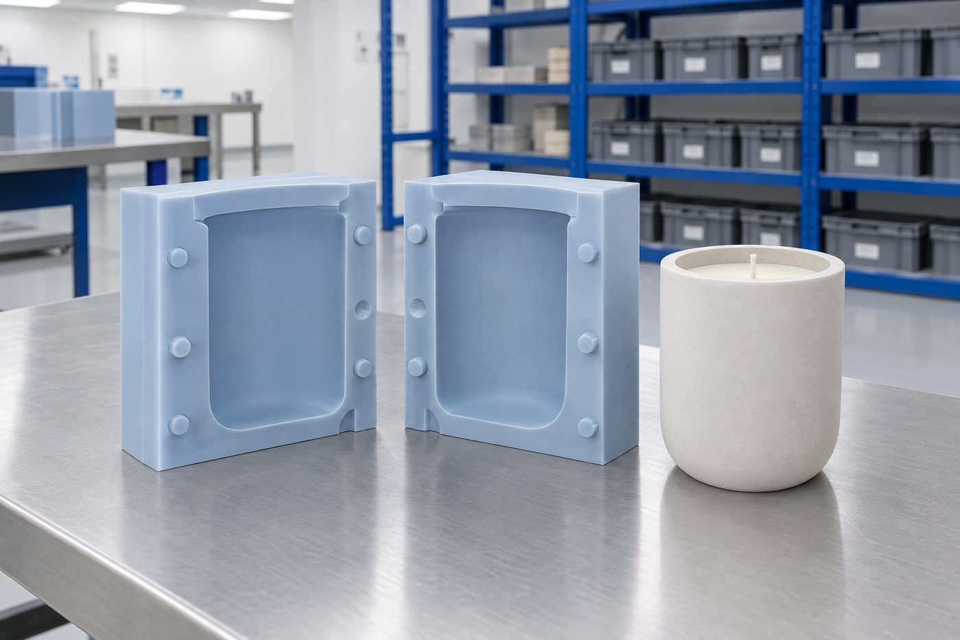 Illustrative example: Two-part silicone mould for a vessel candle with clean seam