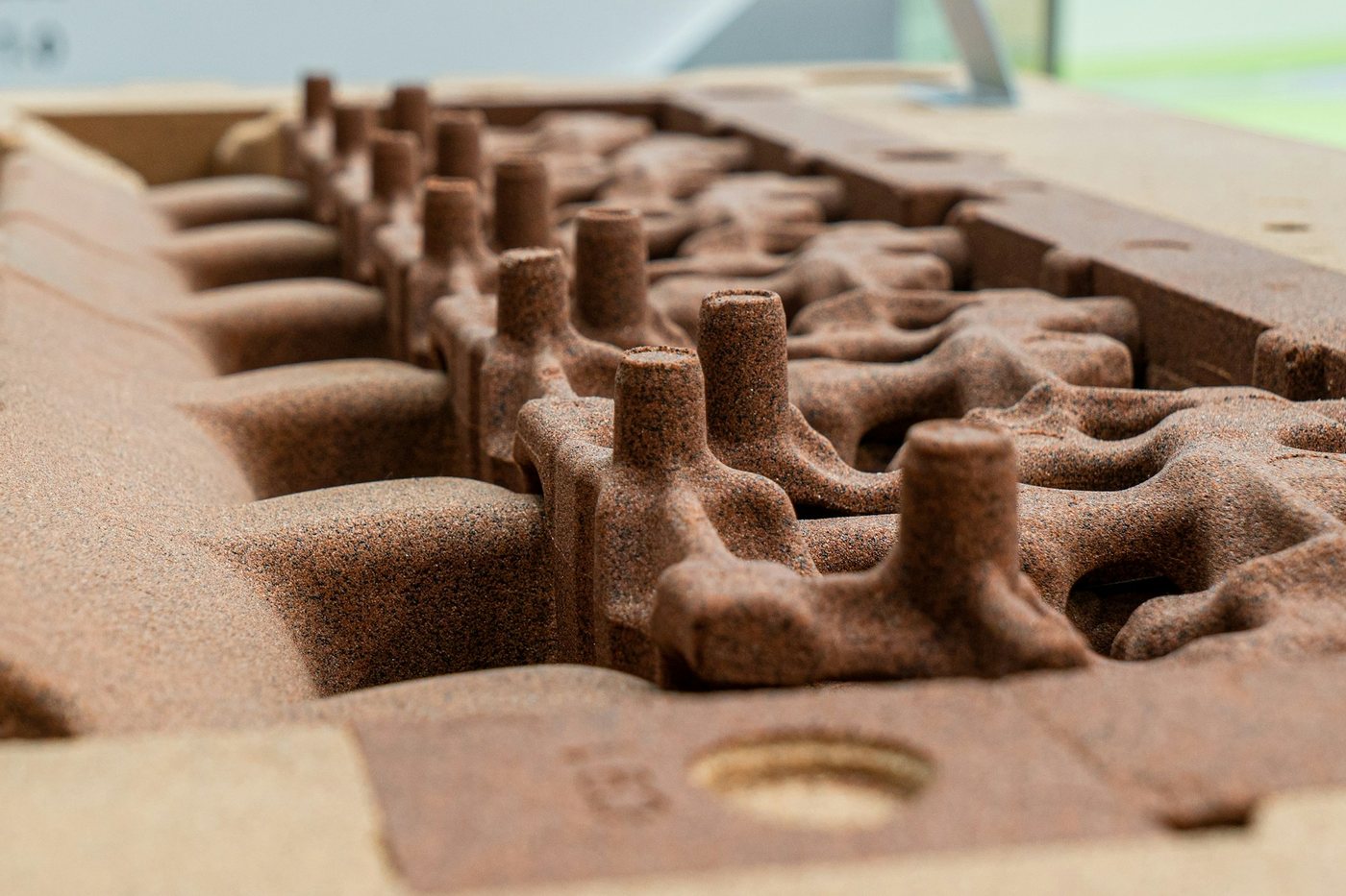 Close-up of a cast block showing crisp moulded detail