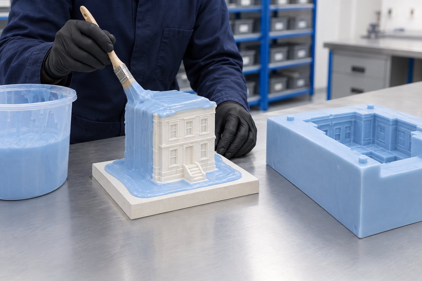 Illustrative example: Hand-brushed silicone building up around a master pattern
