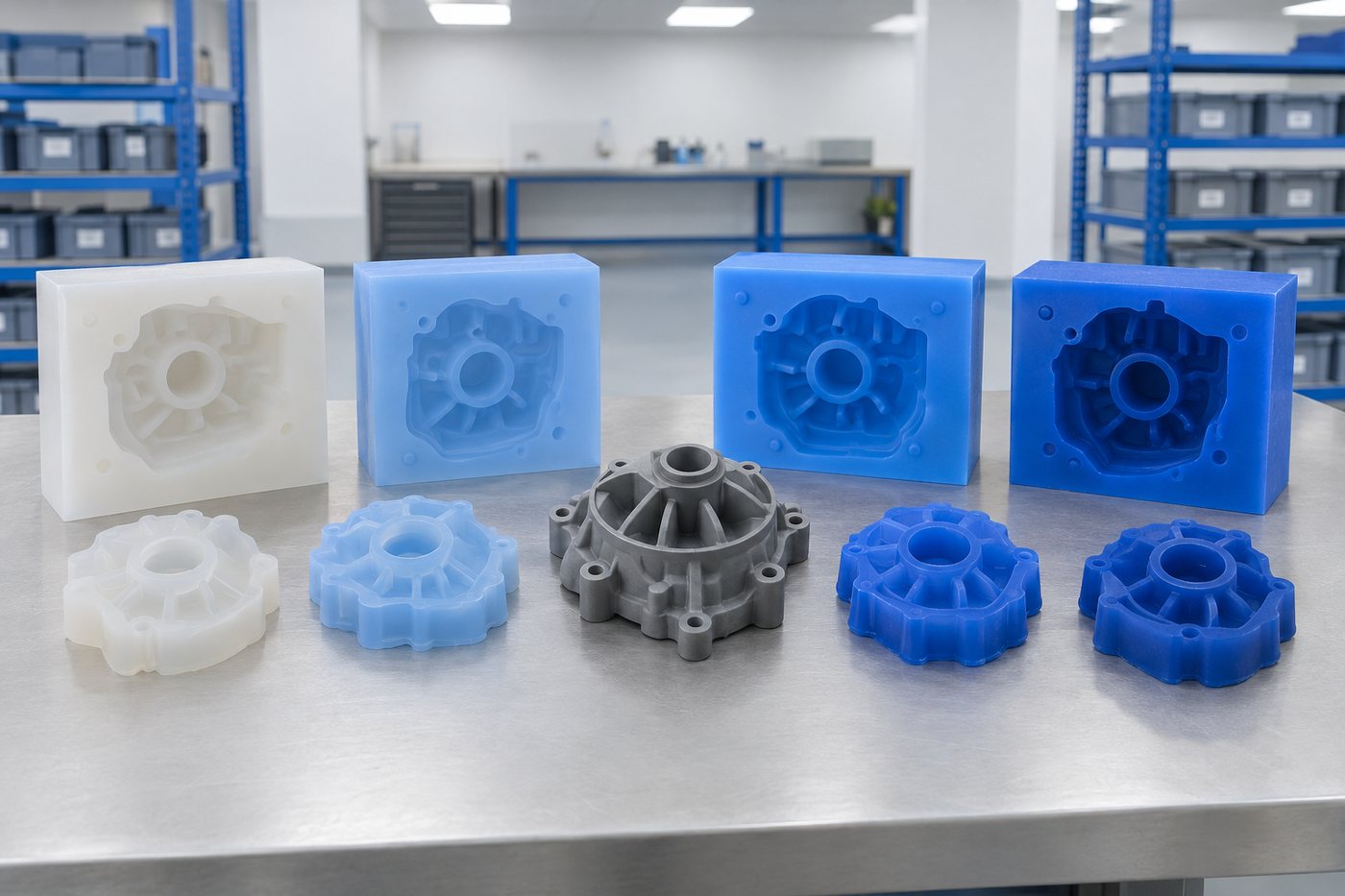 Illustrative example: Silicone samples of different firmness tested around a detailed part
