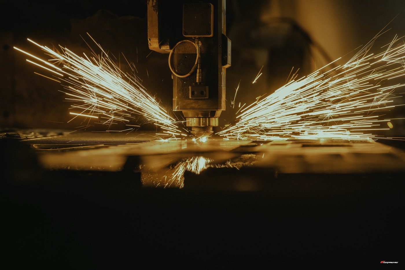 Sparks flying during metal machining