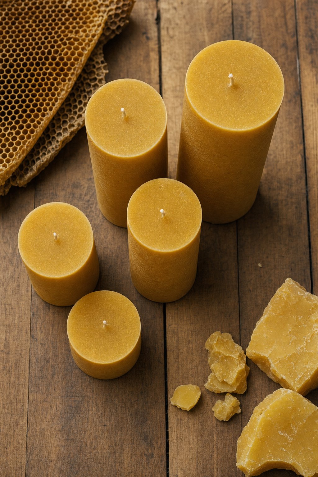 Flat lay of handmade beeswax candles
