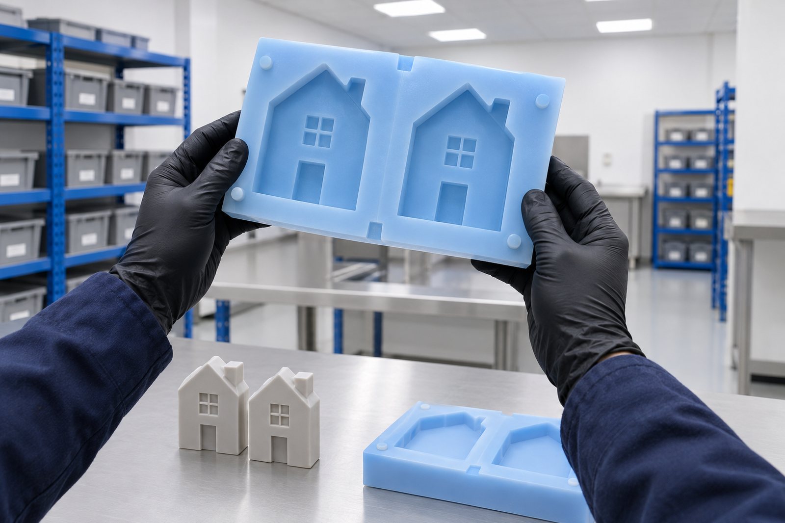 Illustrative example: A cured silicone mould with fine surface relief held up to the light